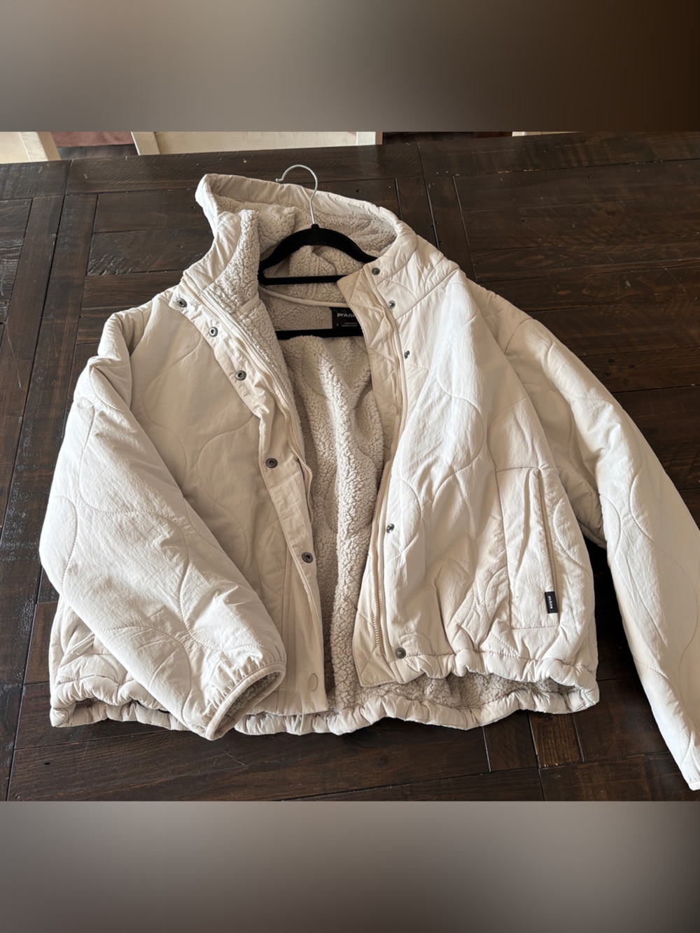 Prana Cream Quilted Puffer Jacket with Sherpa Lining